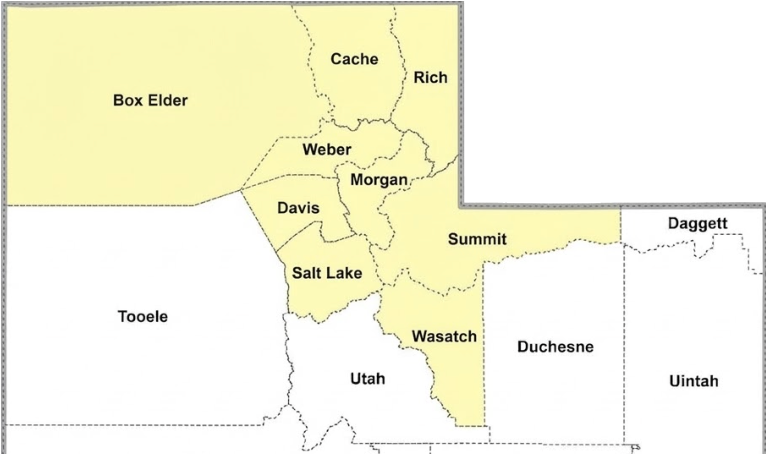 Reel Good Gutters service area map - Northern Utah counties